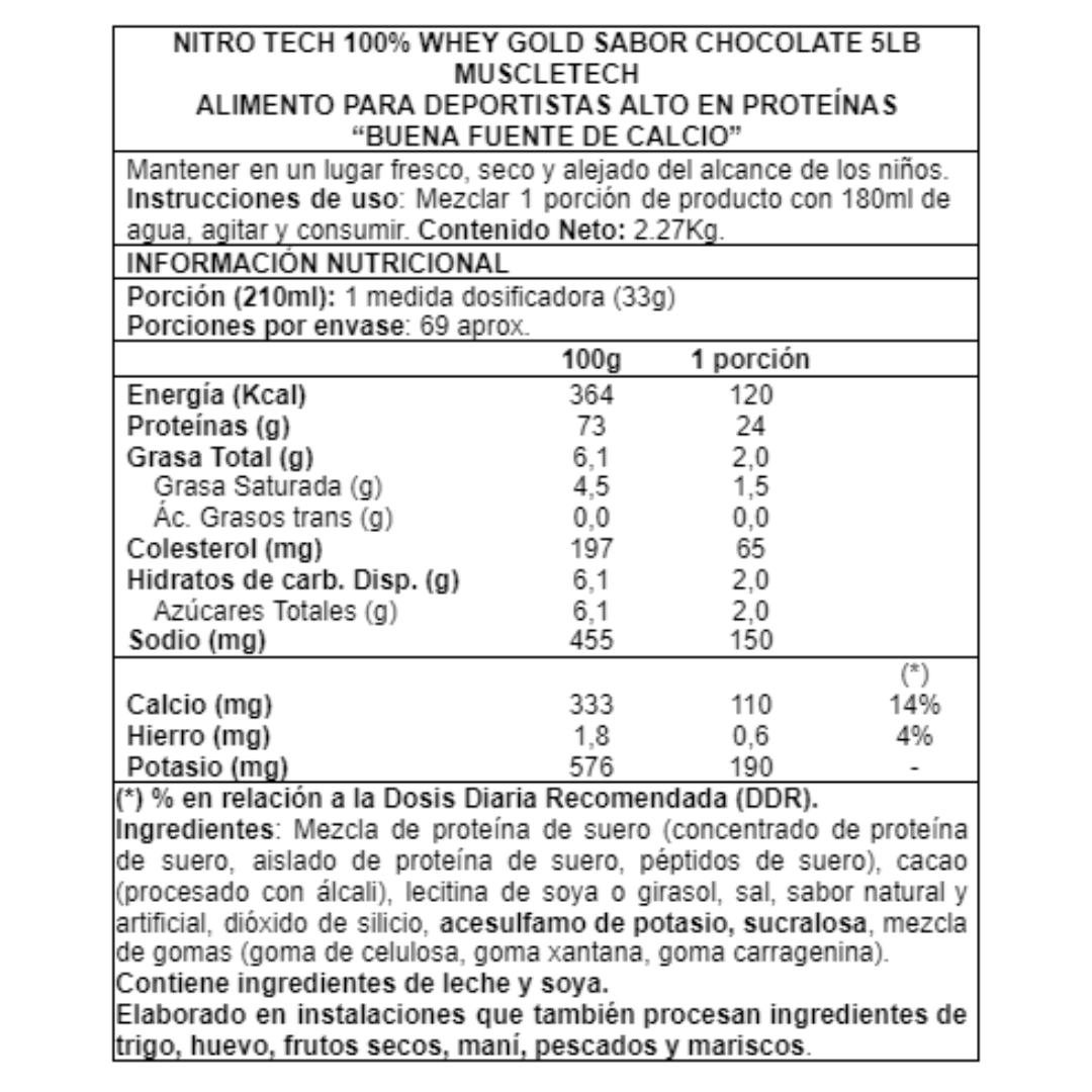 NITRO TECH 100% WHEY GOLD 5 LBS
